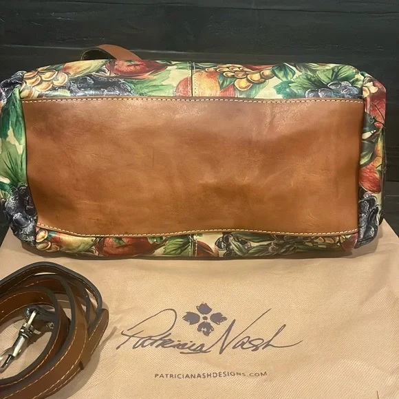 Patricia Nash Winter Fruits Leather Satchel EUC